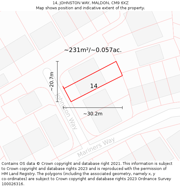 14, JOHNSTON WAY, MALDON, CM9 6XZ: Plot and title map