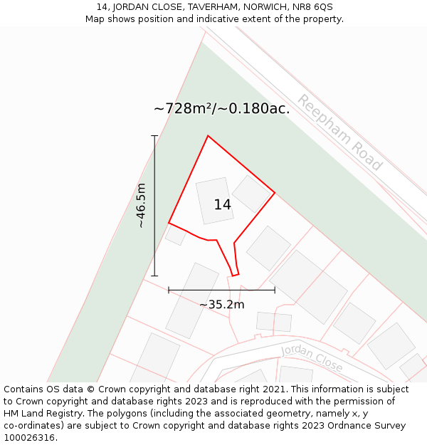 14, JORDAN CLOSE, TAVERHAM, NORWICH, NR8 6QS: Plot and title map