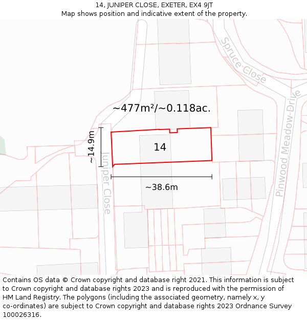 14, JUNIPER CLOSE, EXETER, EX4 9JT: Plot and title map