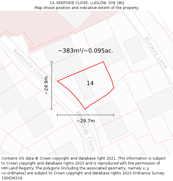 14, KEEPSIDE CLOSE, LUDLOW, SY8 1BQ: Plot and title map