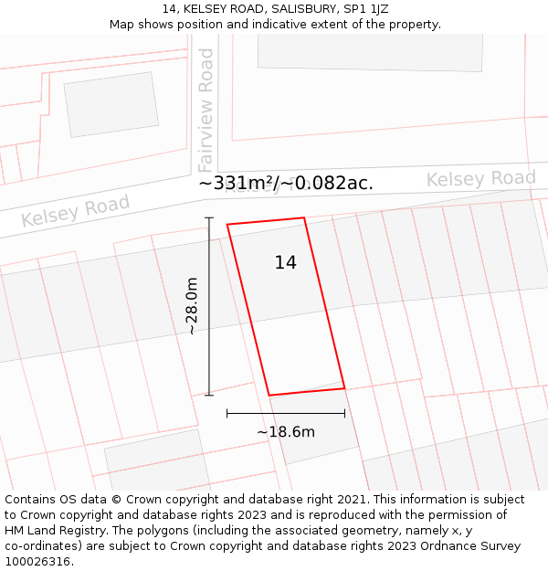 14, KELSEY ROAD, SALISBURY, SP1 1JZ: Plot and title map