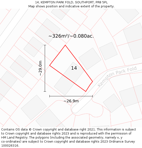 14, KEMPTON PARK FOLD, SOUTHPORT, PR8 5PL: Plot and title map