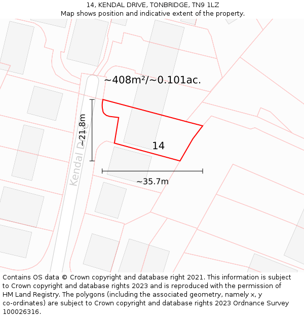 14, KENDAL DRIVE, TONBRIDGE, TN9 1LZ: Plot and title map