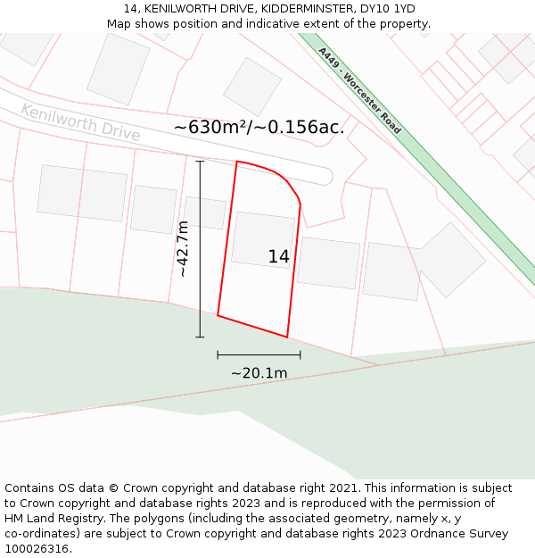 14, KENILWORTH DRIVE, KIDDERMINSTER, DY10 1YD: Plot and title map