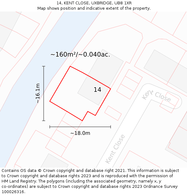 14, KENT CLOSE, UXBRIDGE, UB8 1XR: Plot and title map