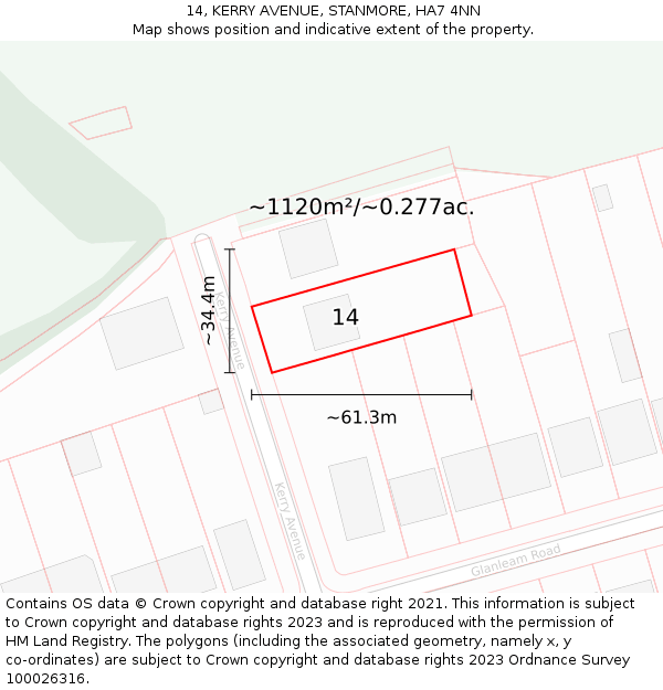 14, KERRY AVENUE, STANMORE, HA7 4NN: Plot and title map
