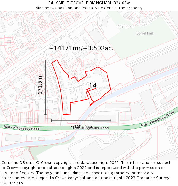 14, KIMBLE GROVE, BIRMINGHAM, B24 0RW: Plot and title map