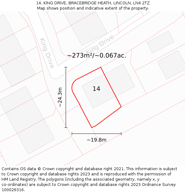 14, KING DRIVE, BRACEBRIDGE HEATH, LINCOLN, LN4 2TZ: Plot and title map