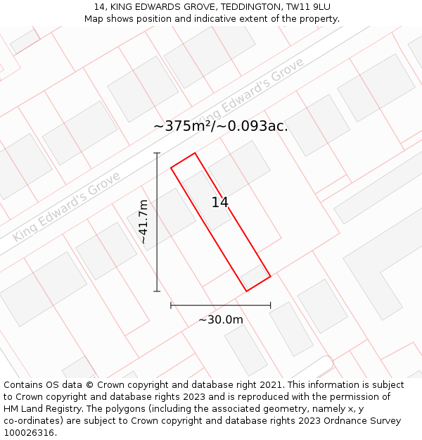 14, KING EDWARDS GROVE, TEDDINGTON, TW11 9LU: Plot and title map