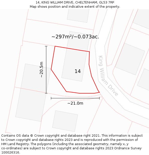 14, KING WILLIAM DRIVE, CHELTENHAM, GL53 7RP: Plot and title map