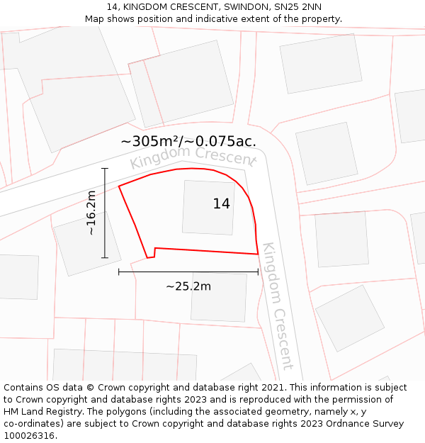 14, KINGDOM CRESCENT, SWINDON, SN25 2NN: Plot and title map