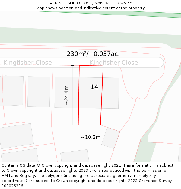 14, KINGFISHER CLOSE, NANTWICH, CW5 5YE: Plot and title map