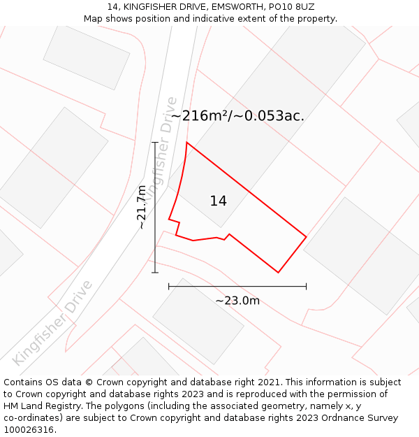 14, KINGFISHER DRIVE, EMSWORTH, PO10 8UZ: Plot and title map