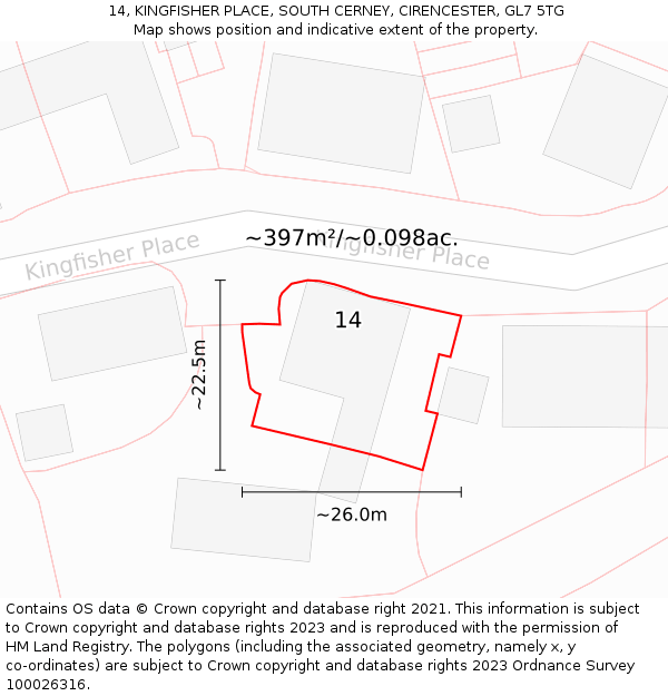 14, KINGFISHER PLACE, SOUTH CERNEY, CIRENCESTER, GL7 5TG: Plot and title map