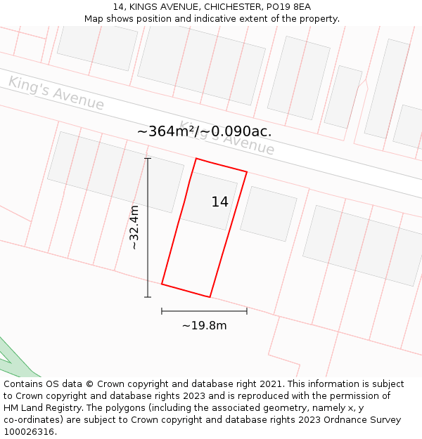 14, KINGS AVENUE, CHICHESTER, PO19 8EA: Plot and title map