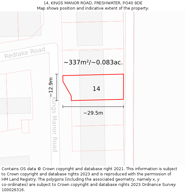 14, KINGS MANOR ROAD, FRESHWATER, PO40 9DE: Plot and title map