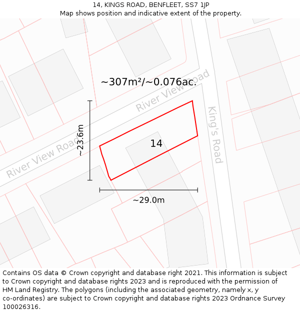 14, KINGS ROAD, BENFLEET, SS7 1JP: Plot and title map