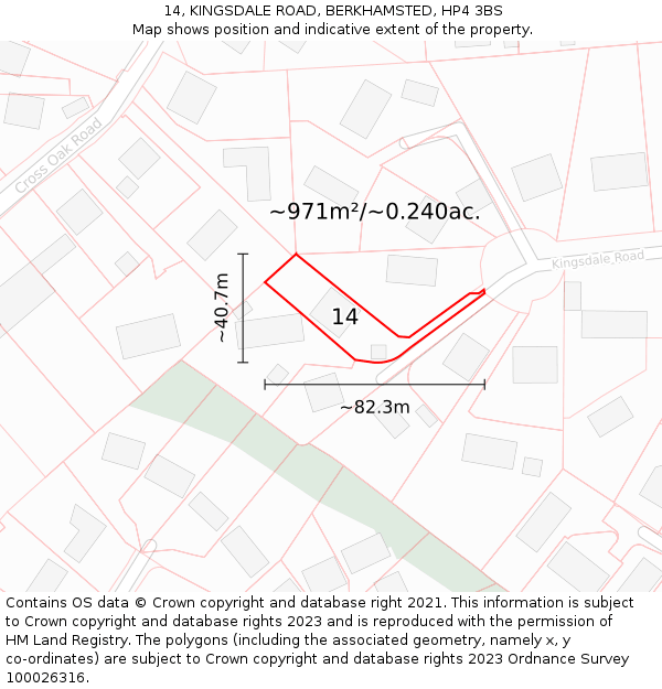 14, KINGSDALE ROAD, BERKHAMSTED, HP4 3BS: Plot and title map