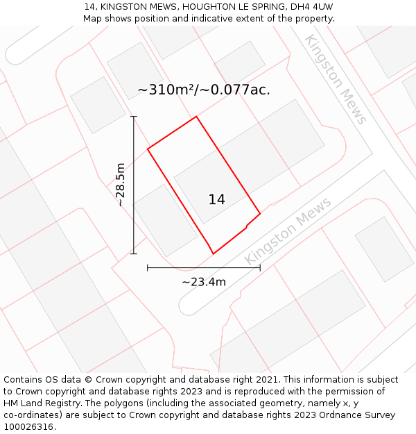 14, KINGSTON MEWS, HOUGHTON LE SPRING, DH4 4UW: Plot and title map