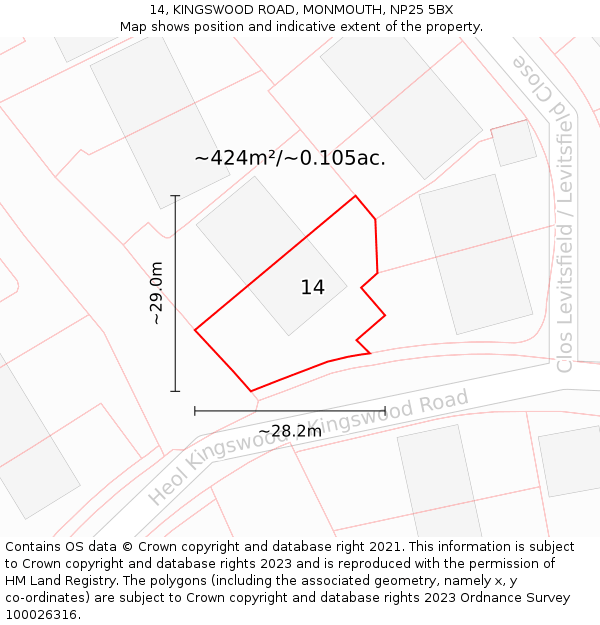 14, KINGSWOOD ROAD, MONMOUTH, NP25 5BX: Plot and title map