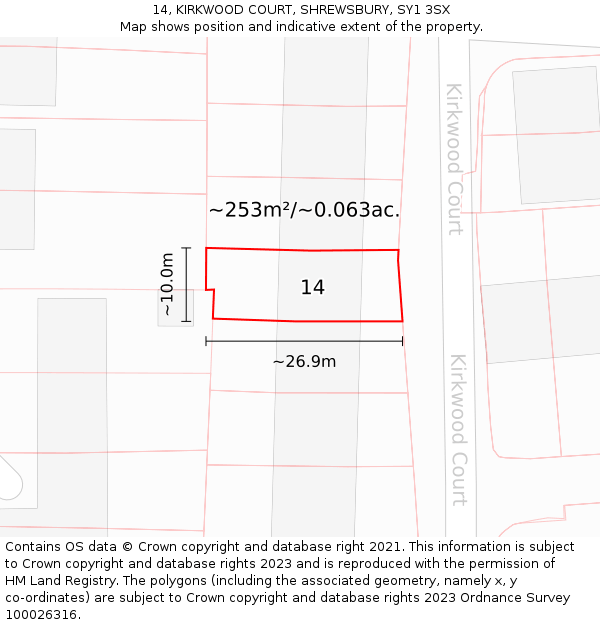 14, KIRKWOOD COURT, SHREWSBURY, SY1 3SX: Plot and title map