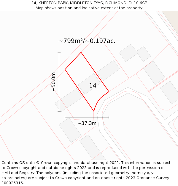 14, KNEETON PARK, MIDDLETON TYAS, RICHMOND, DL10 6SB: Plot and title map