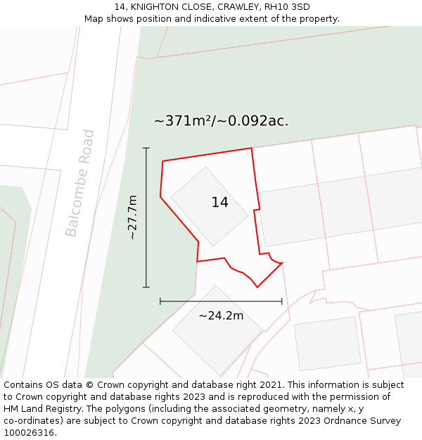 14, KNIGHTON CLOSE, CRAWLEY, RH10 3SD: Plot and title map