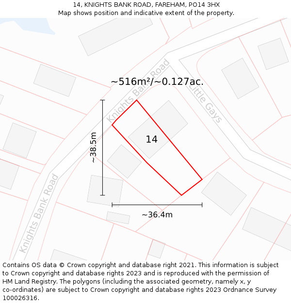 14, KNIGHTS BANK ROAD, FAREHAM, PO14 3HX: Plot and title map