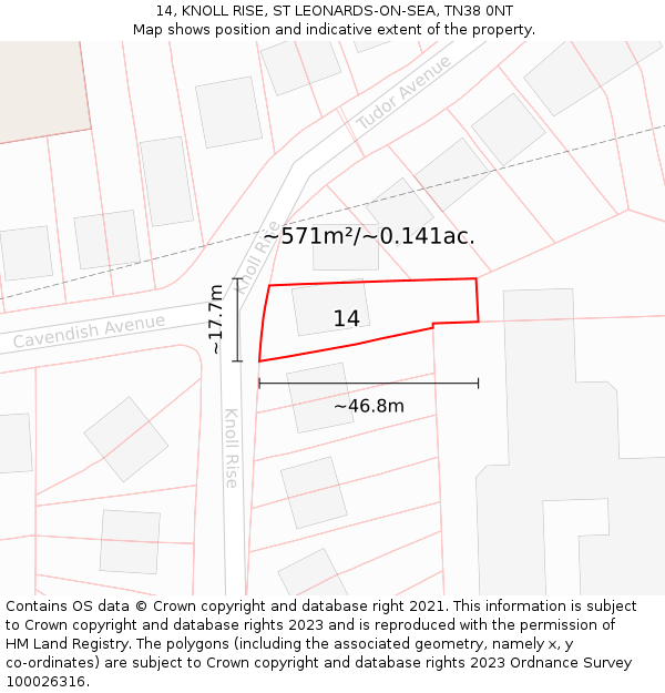 14, KNOLL RISE, ST LEONARDS-ON-SEA, TN38 0NT: Plot and title map