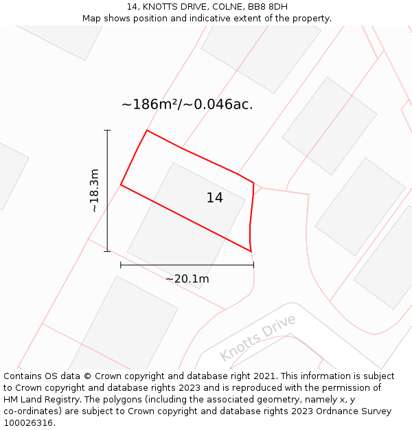 14, KNOTTS DRIVE, COLNE, BB8 8DH: Plot and title map