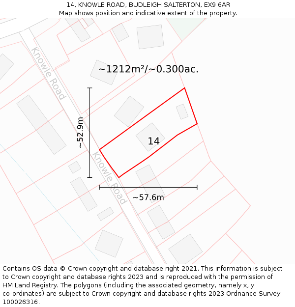 14, KNOWLE ROAD, BUDLEIGH SALTERTON, EX9 6AR: Plot and title map