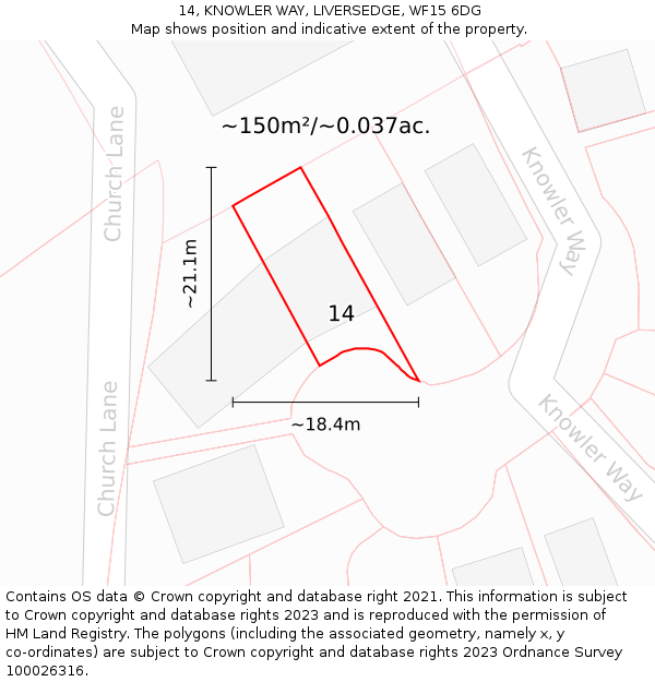 14, KNOWLER WAY, LIVERSEDGE, WF15 6DG: Plot and title map