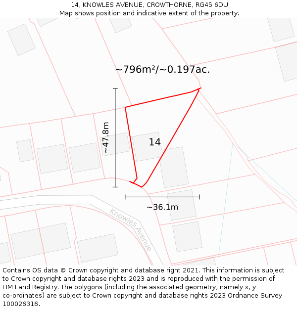 14, KNOWLES AVENUE, CROWTHORNE, RG45 6DU: Plot and title map