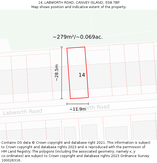 14, LABWORTH ROAD, CANVEY ISLAND, SS8 7BP: Plot and title map