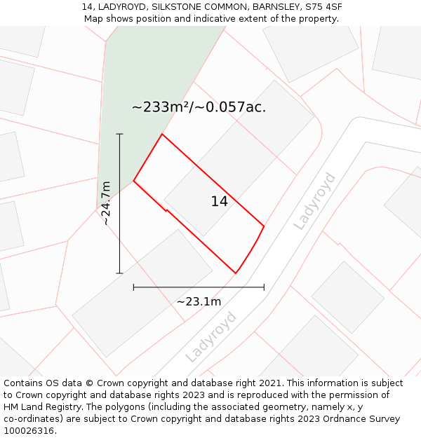 14, LADYROYD, SILKSTONE COMMON, BARNSLEY, S75 4SF: Plot and title map