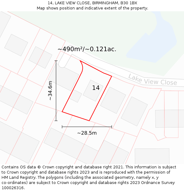 14, LAKE VIEW CLOSE, BIRMINGHAM, B30 1BX: Plot and title map