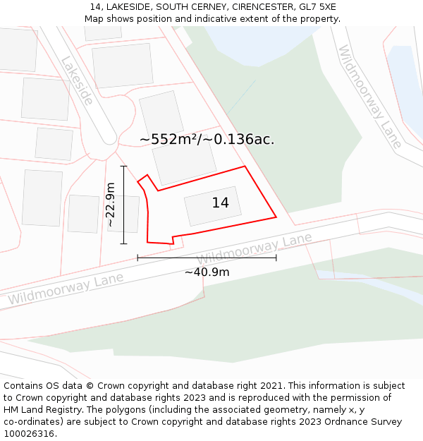 14, LAKESIDE, SOUTH CERNEY, CIRENCESTER, GL7 5XE: Plot and title map