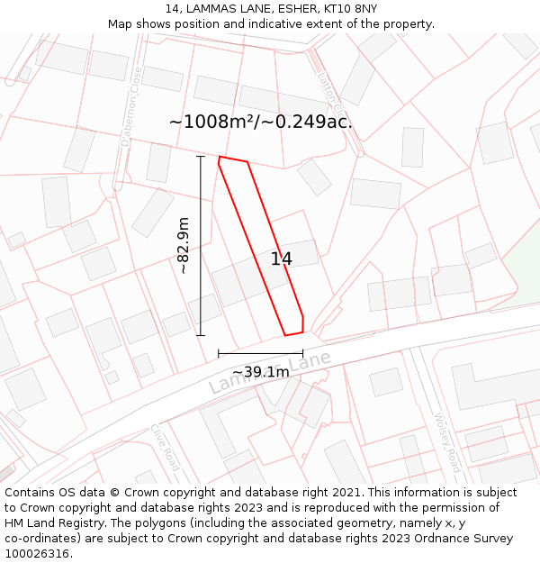 14, LAMMAS LANE, ESHER, KT10 8NY: Plot and title map