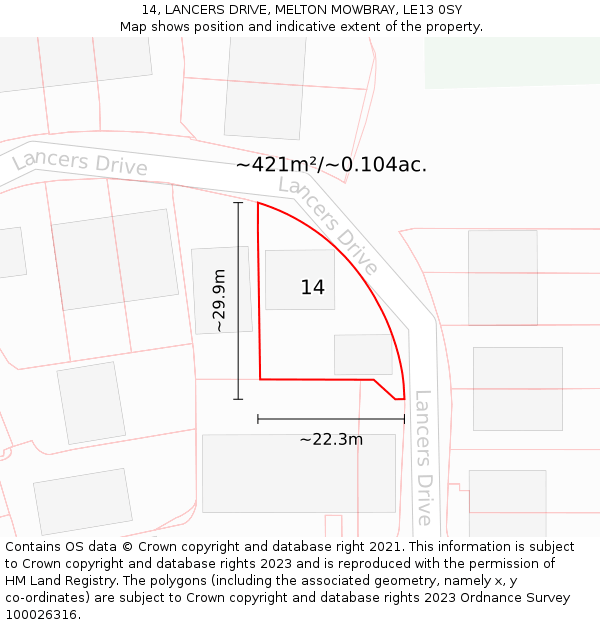 14, LANCERS DRIVE, MELTON MOWBRAY, LE13 0SY: Plot and title map