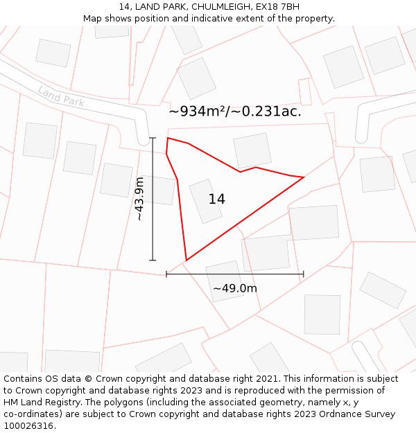 14, LAND PARK, CHULMLEIGH, EX18 7BH: Plot and title map