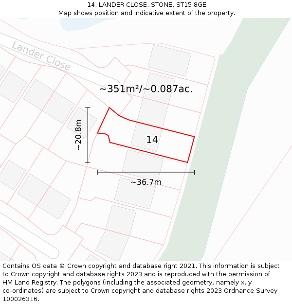 14, LANDER CLOSE, STONE, ST15 8GE: Plot and title map