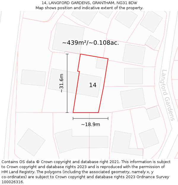 14, LANGFORD GARDENS, GRANTHAM, NG31 8DW: Plot and title map