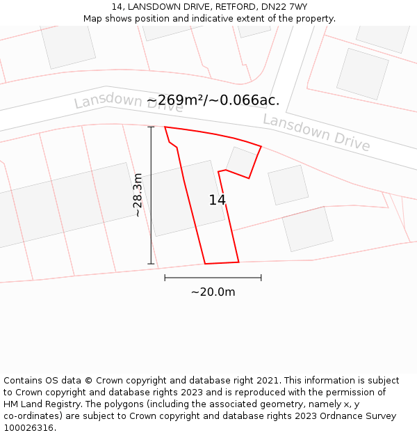 14, LANSDOWN DRIVE, RETFORD, DN22 7WY: Plot and title map