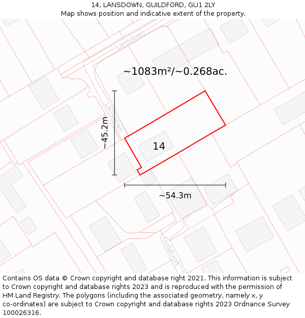 14, LANSDOWN, GUILDFORD, GU1 2LY: Plot and title map