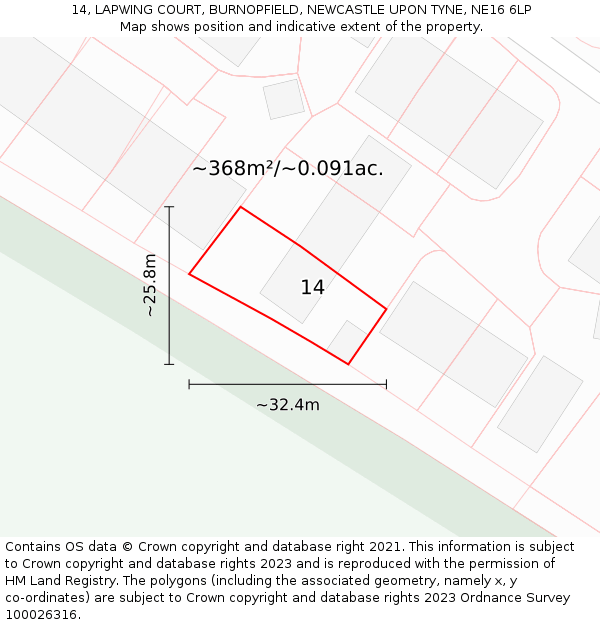 14, LAPWING COURT, BURNOPFIELD, NEWCASTLE UPON TYNE, NE16 6LP: Plot and title map