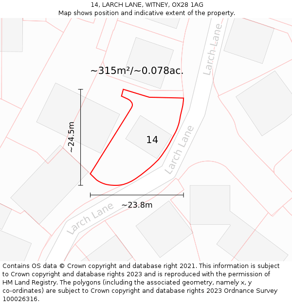 14, LARCH LANE, WITNEY, OX28 1AG: Plot and title map