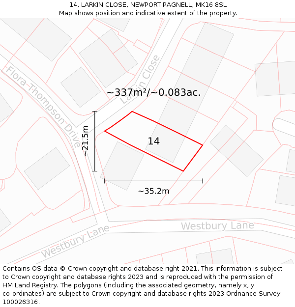 14, LARKIN CLOSE, NEWPORT PAGNELL, MK16 8SL: Plot and title map