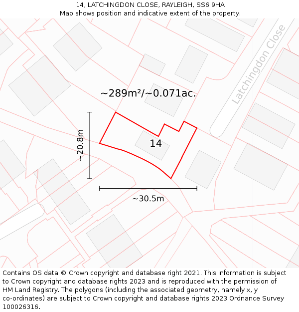 14, LATCHINGDON CLOSE, RAYLEIGH, SS6 9HA: Plot and title map