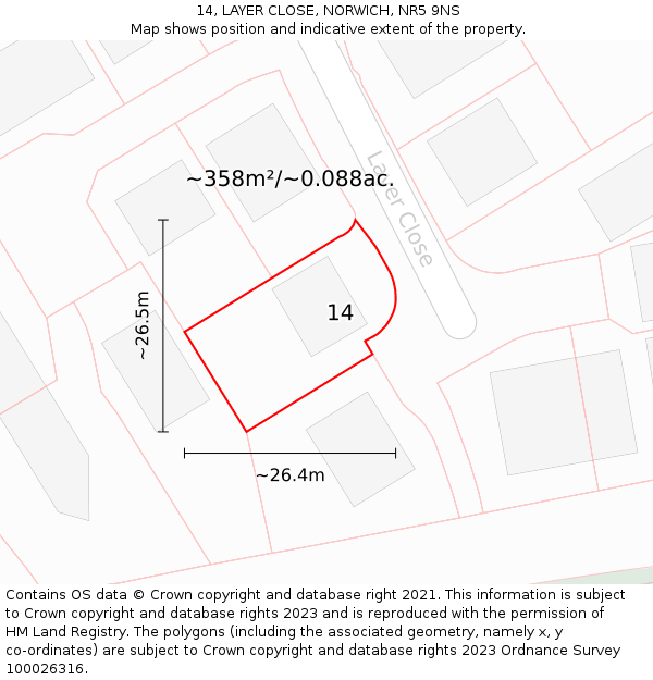 14, LAYER CLOSE, NORWICH, NR5 9NS: Plot and title map