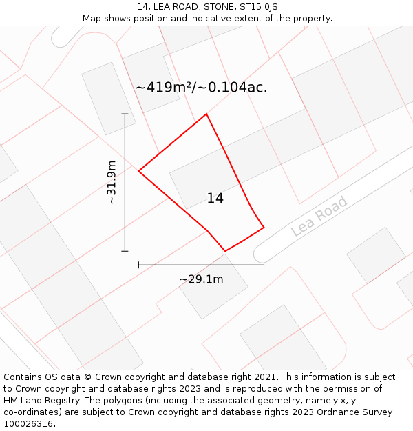 14, LEA ROAD, STONE, ST15 0JS: Plot and title map